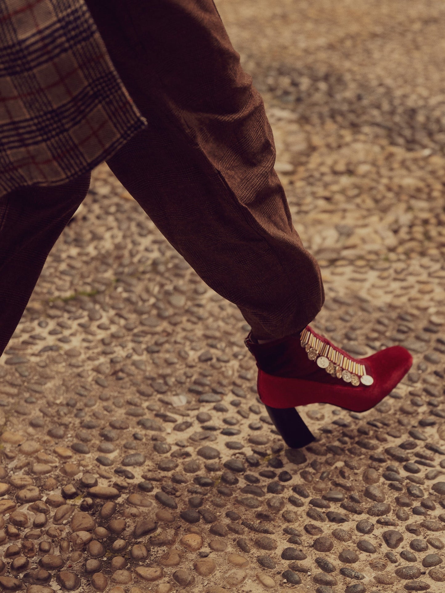Traviata Bootie Red Bordeaux with gold and silver accessory