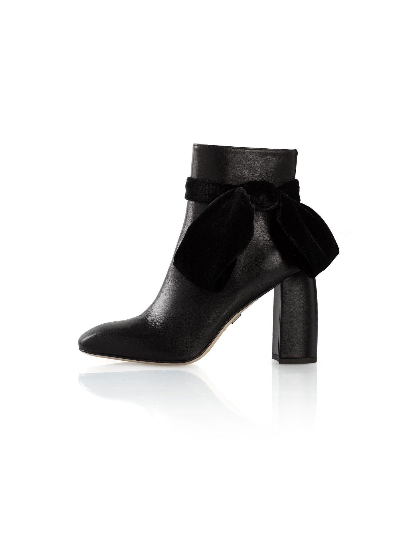 Flora Bootie in Black Nappa Leather with Velvet Bow